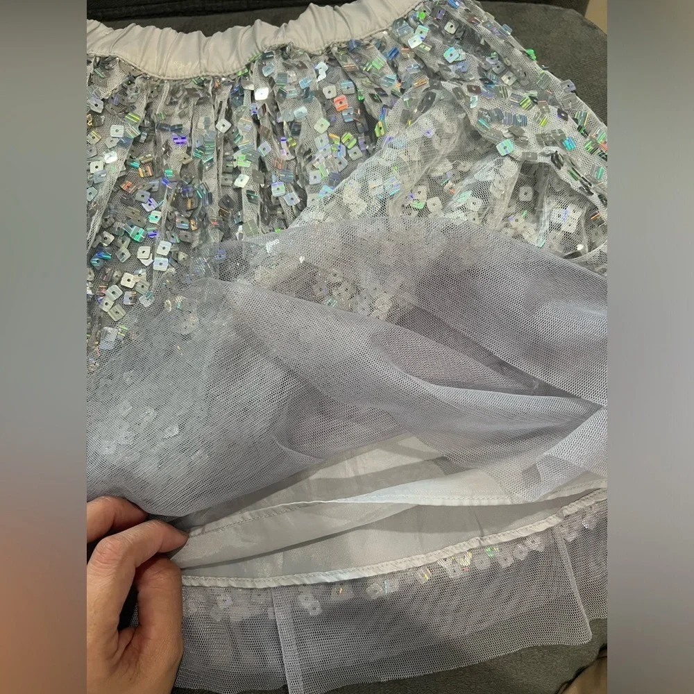 Justice Girls Sequined Skirt size 10 tulle lining Gray/Silver Party Formal - Picture 8 of 9